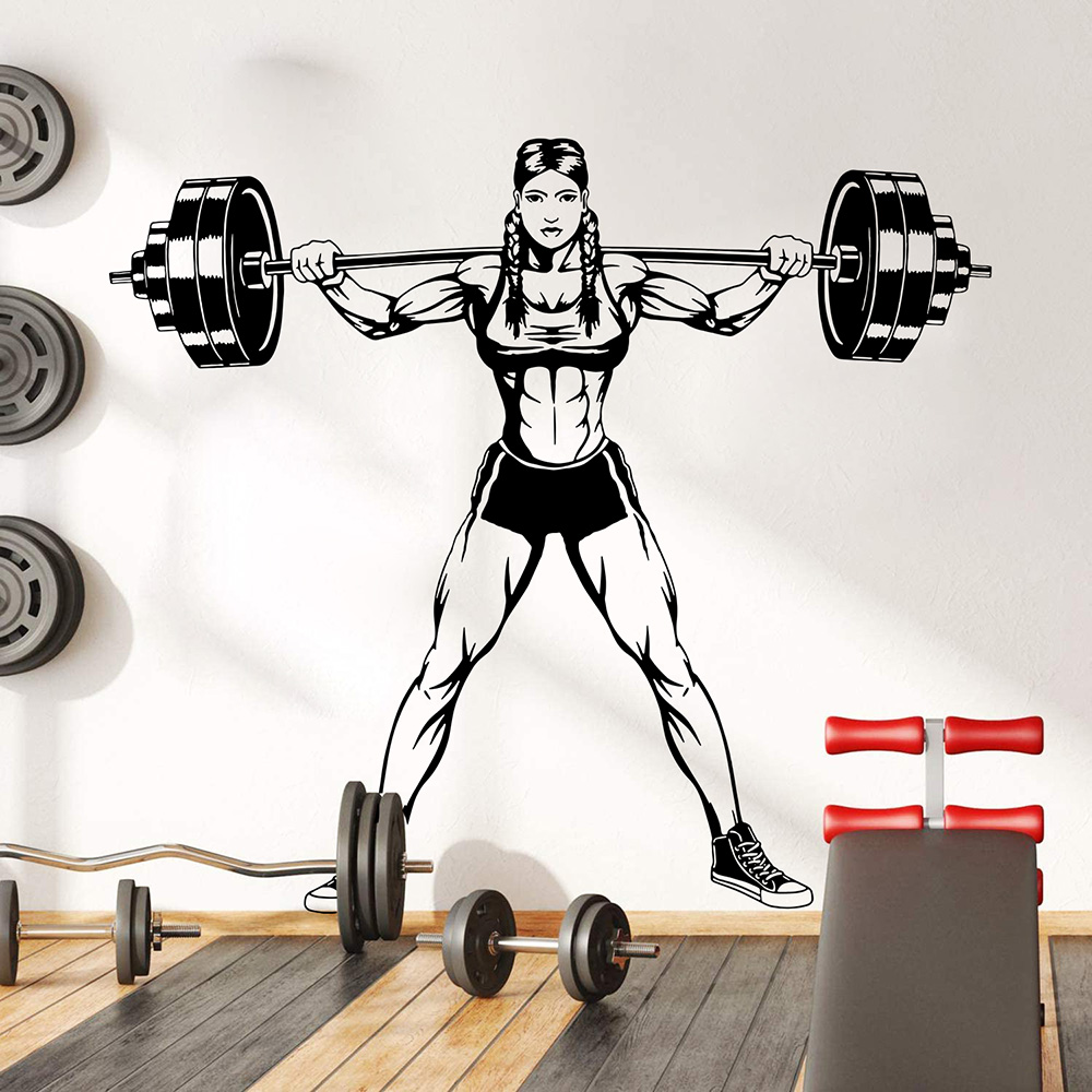 Home Gym On Wall - ขนาดใหญ่ผู้หญิง Dumbbells Wall Decal เพาะกายหญิงกล้ามเนื้อ Flex