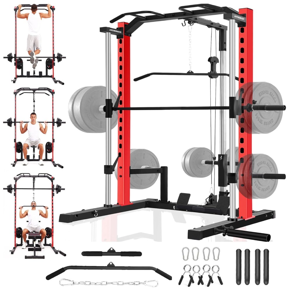 Home Gym Smith - เครื่องสมิธแมชชีนออลอินวันพร้อมLAT Pull Down, บาร์ดึงข้อ, บาร์เบล, ที่เก็บแผ่นน้ำหนัก,