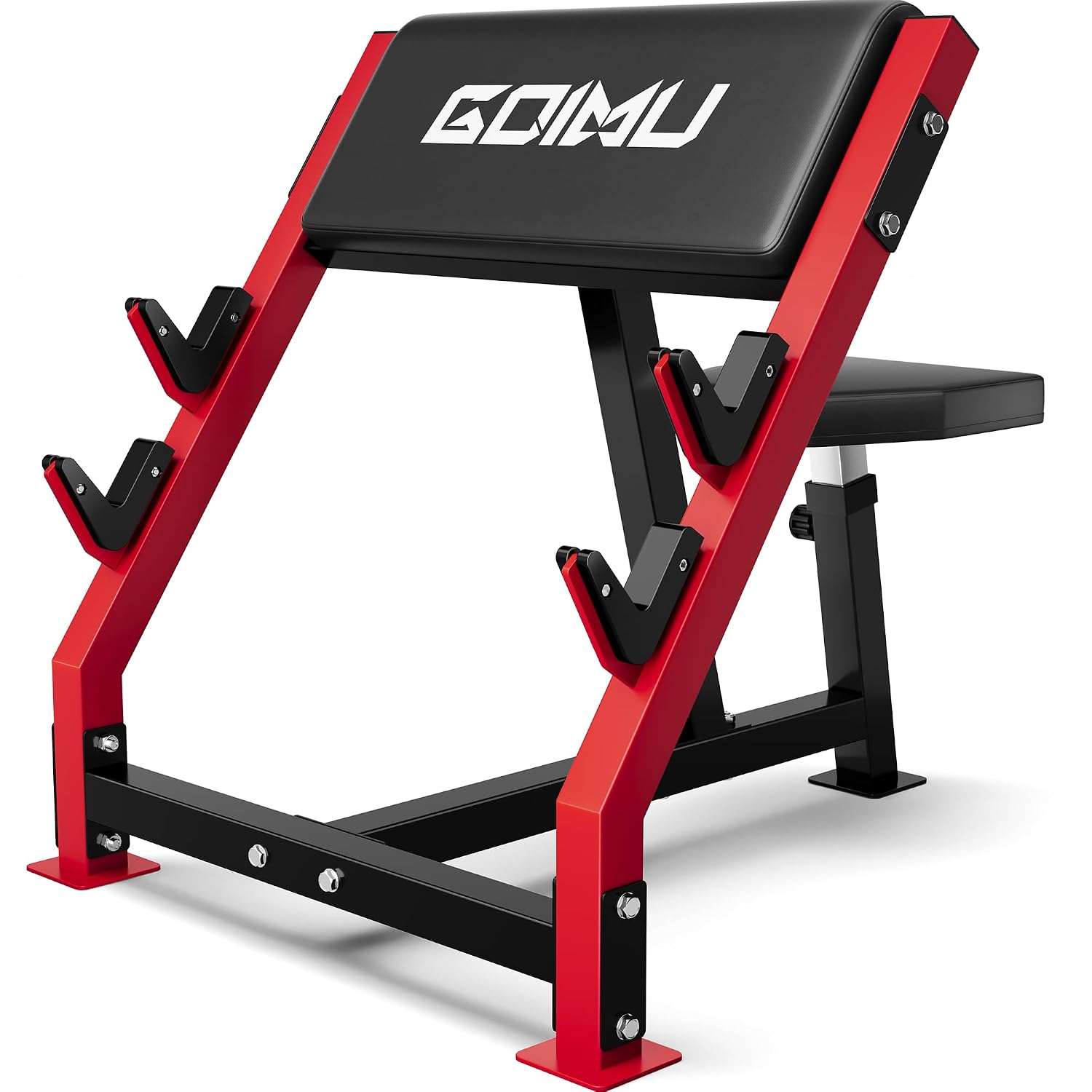 Barbell Curl Bar - ม้านั่งปรับระดับได้สำหรับบริหารกล้ามเนื้อแขน พร้อมที่วางบาร์เบลและดัมเบล 2 อัน สำหรับยิมที่บ้าน ปรับแต่งได้