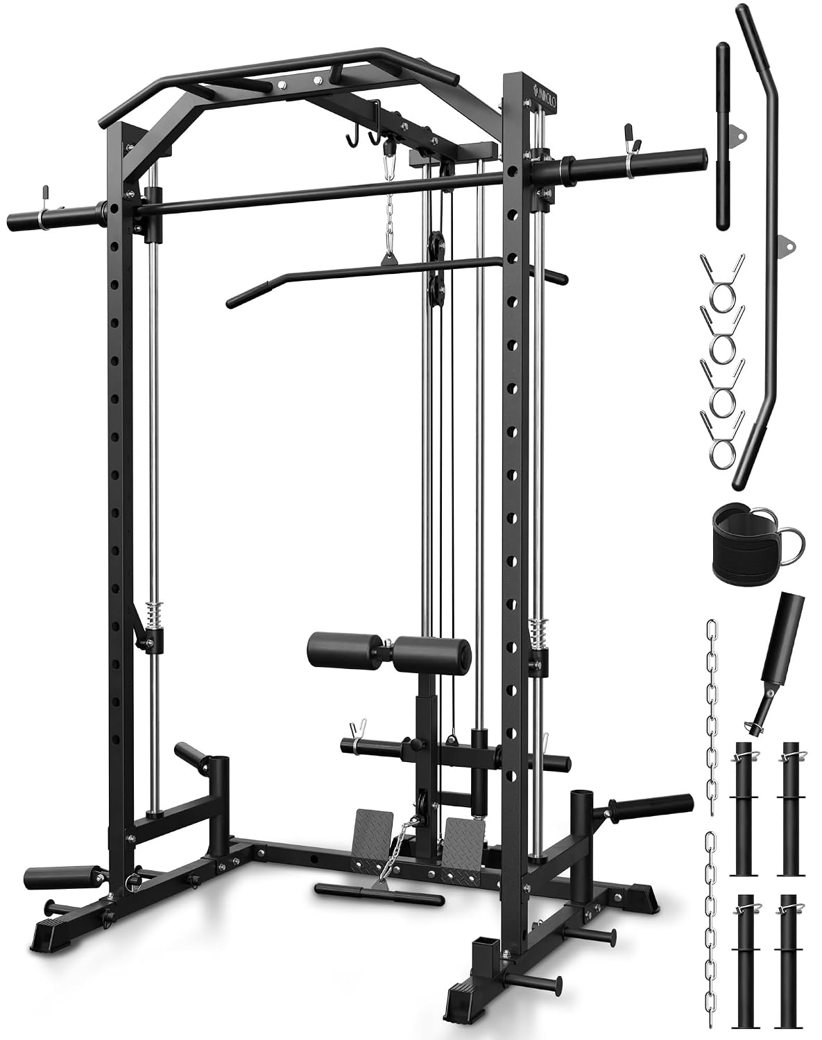 Home Gym Smith - สมิธแมชชีนโฮมยิมพร้อมอุปกรณ์เสริม 8 ชิ้นสำหรับการฝึกซ้อมทั่วร่างกาย ดีไซน์ประหยัดพื้นที่ ปรับแต่งได้