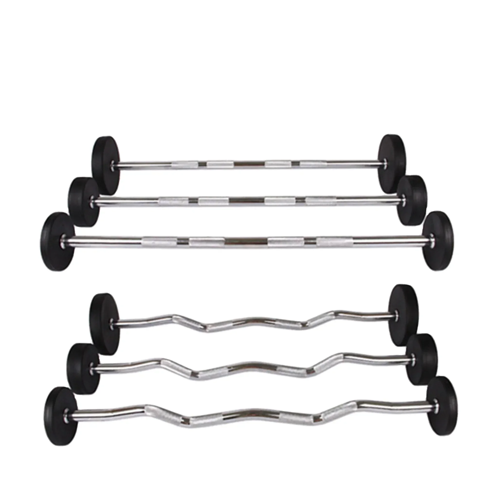 Barbell Curl Bar - บาร์เบลยางแบบตรงสำหรับยกน้ำหนัก อุปกรณ์ฟิตเนสในร่มสำหรับยิม
